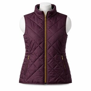 Size XL Woolrich Women’s Quilted Vest Purple Puffer Gold Zip Lightweight Jacket